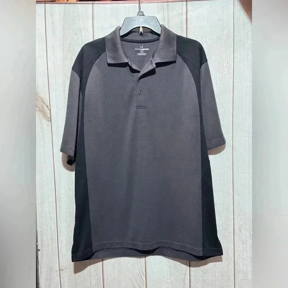 Grand Slam Golf Men’s Ribbed Short Sleeve Polo Shirt Gray Black Size Large Tall‎